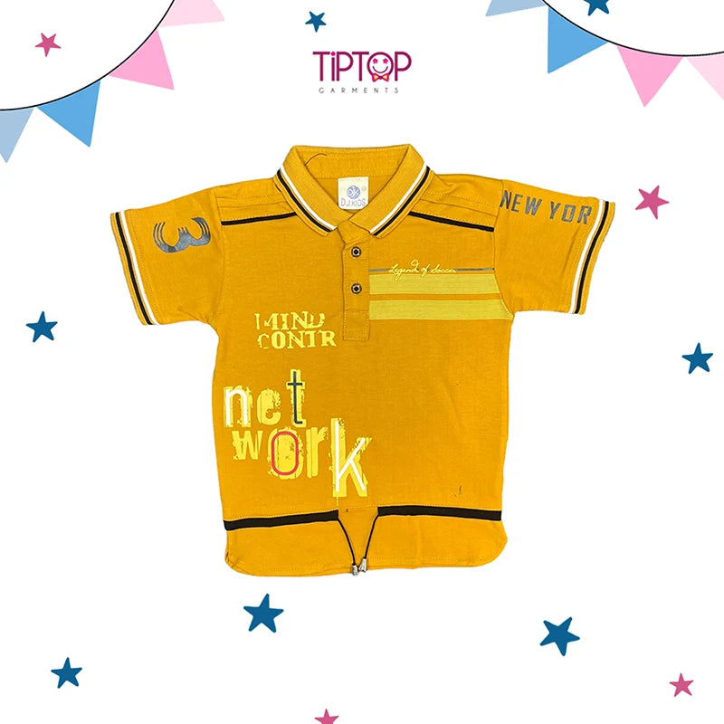 YELLOW COLOR COLLAR COTTON HOSIERY TSHIRT "NETWORK" STYLE