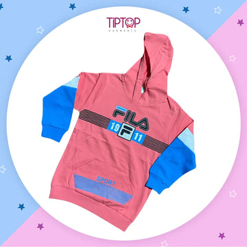 PEACH FULL SLEEVES HOODIE WITH BLUE KEY PRINTED "FILA"