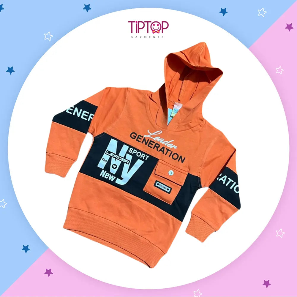 ORANGE FULL SLEEVES HOODIE WITH CONVENIENT FRONT POCKET