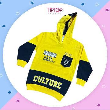 YELLOW FULL SLEEVES HOODIE KEY PRINTED "CULTURE" WITH FRONT POCKET