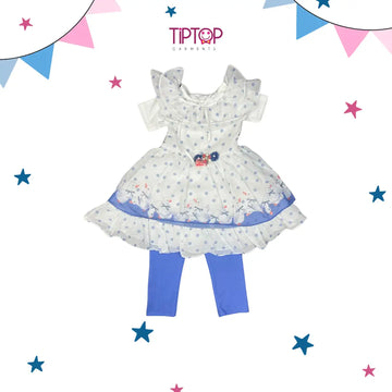 WHITE COLOR LOG TOP WITH BLUE TROUSER SMALL DUCKY PRINT GIRLS SUIT