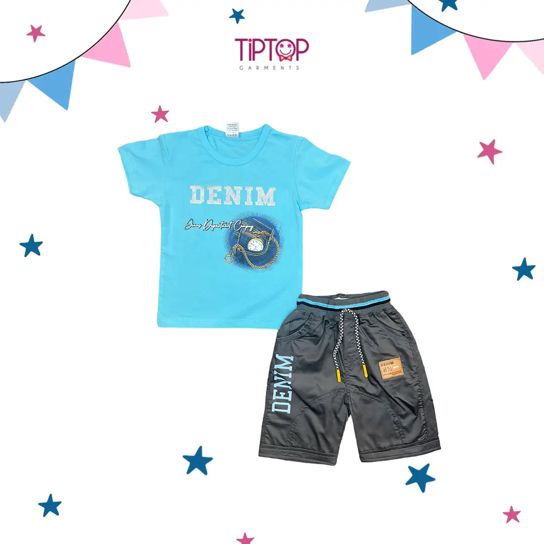 SKY BLUE COLOR TSHIRT WITH GREY SHORTS BOYS SUIT