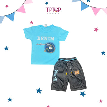 SKY BLUE COLOR TSHIRT WITH GREY SHORTS BOYS SUIT