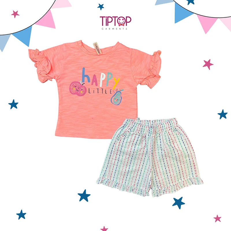 PINK COLOR BABY TSHIRT WITH SHORT "HAPPY LITTLE" STYLE