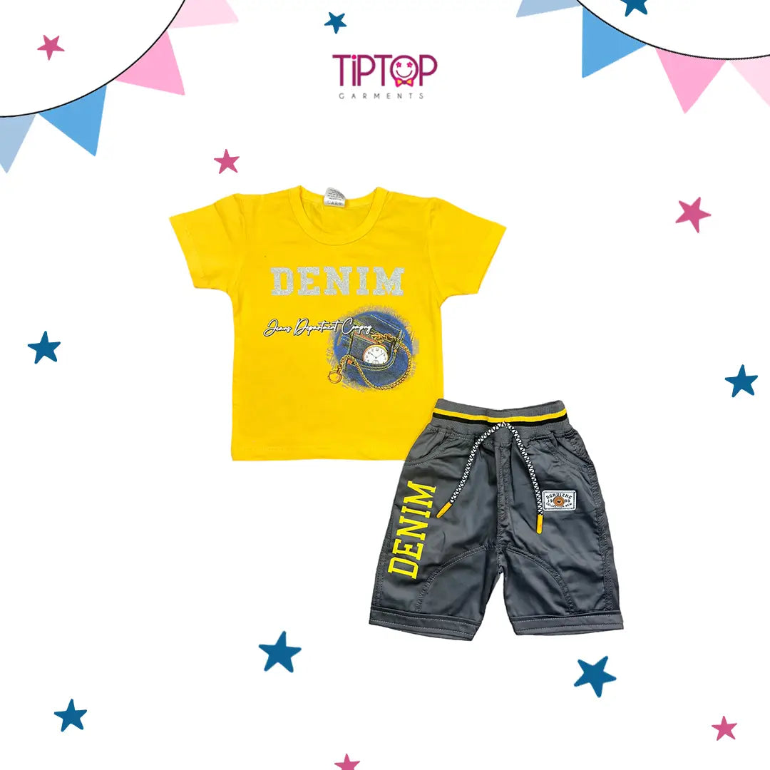 YELLOW COLOR TSHIRT WITH GREY SHORTS BOYS SUIT