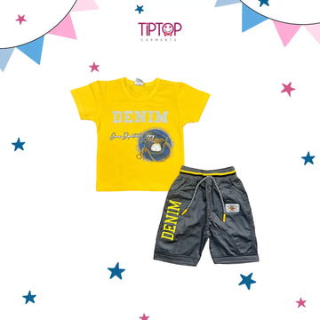 YELLOW COLOR TSHIRT WITH GREY SHORTS BOYS SUIT