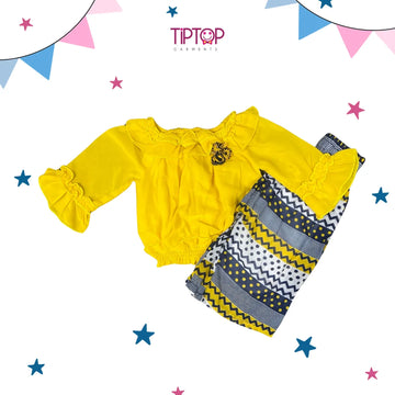 YELLOW GIRLS SUIT WITH BLUE AND YELLOW TROUSER