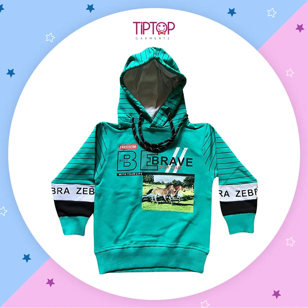 SEA GREEN FULL SLEEVES HOODIE KEY PRINTED "BRAVE" WITH BLACK STRIPES