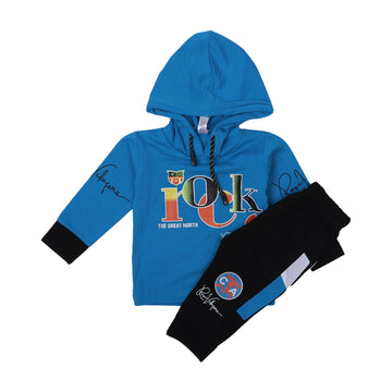 ROYAL BLUE HOODIE WITH BLACK TROUSER "ROCK" PRINTED BABA SUIT