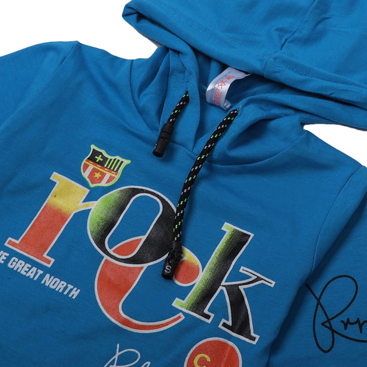 ROYAL BLUE HOODIE WITH BLACK TROUSER "ROCK" PRINTED BABA SUIT