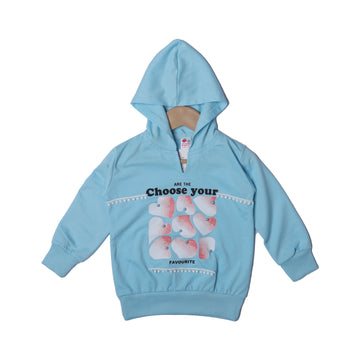 SKY BLUE HODDIE STYLE HEARTS PRINTED SWEATSHIRT FOR GIRLS