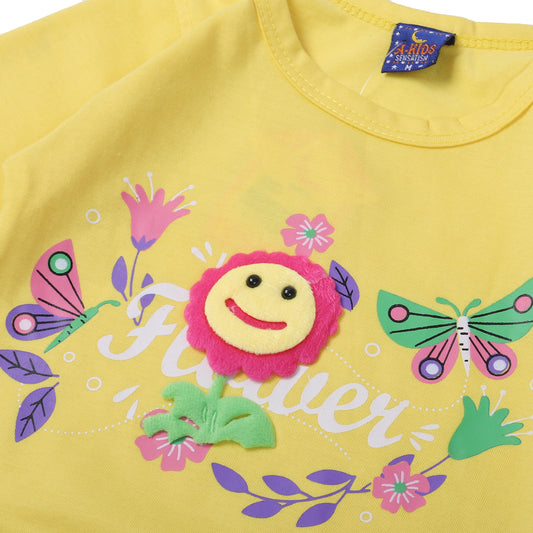 YELLOW TOP WITH BLACK TROUSER "SMILE FOREVER" PRINTED SUIT FOR GIRLS