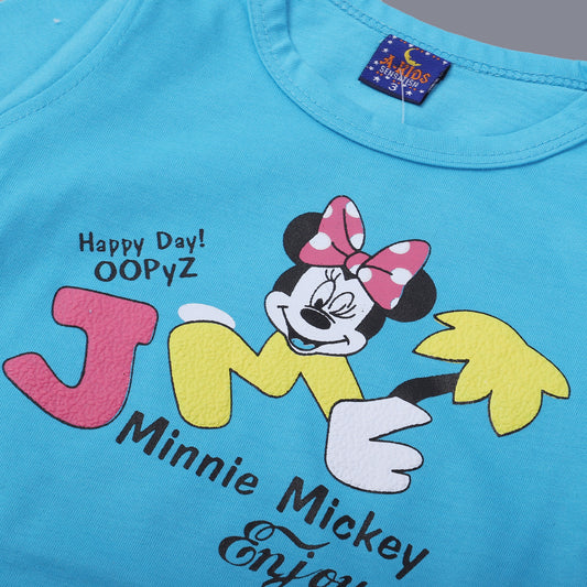 BLUE TOP WITH BLACK TROUSER "MINNIE MICKEY" PRINTED SUIT FOR GIRLS