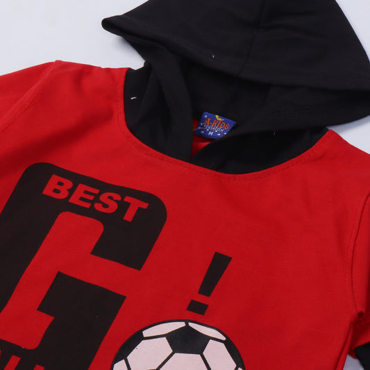 RED & BLACK HOODIE WITH RED & BLACK TROUSER "FOOTBALL" PRINTED BABA SUIT