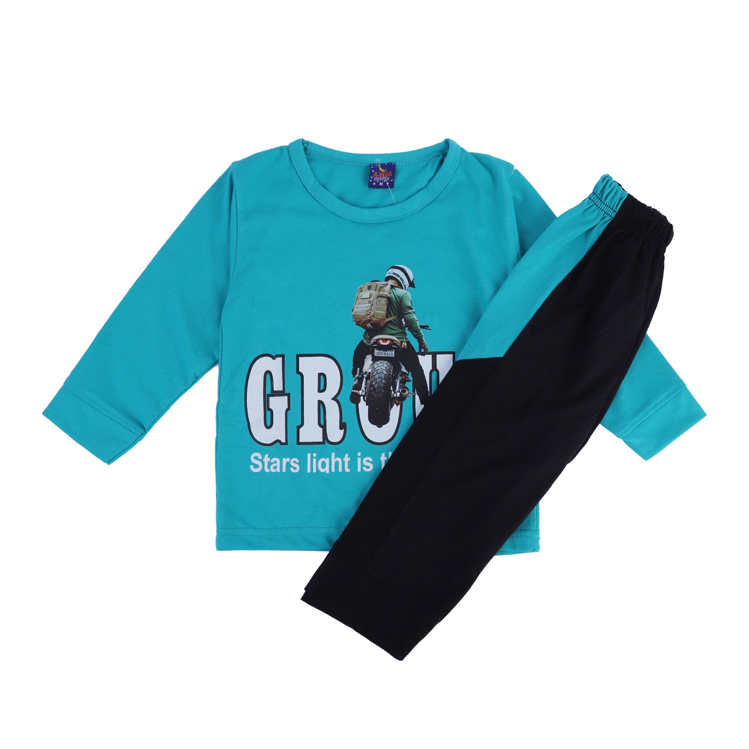 BLUE T-SHIRT WITH BLACK TROUSER BIKE GROUP PRINTED BABA SUIT