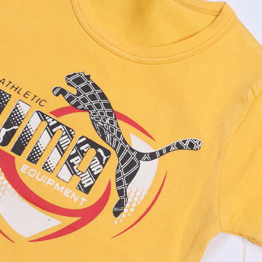 YELLOW CHEETAH PRINTED HALF SLEEVES T-SHIRT FOR BOYS