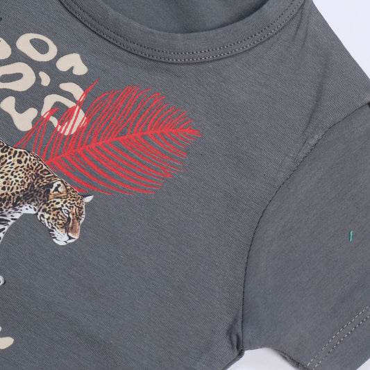 GREY CHEETAH PRINTED HALF SLEEVES T-SHIRT FOR BOYS