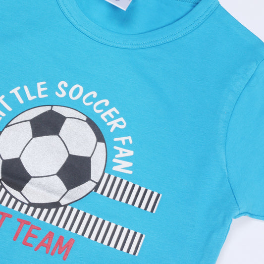 SKY BLUE FOOTBALL PRINTED HALF SLEEVES T-SHIRT FOR BOYS