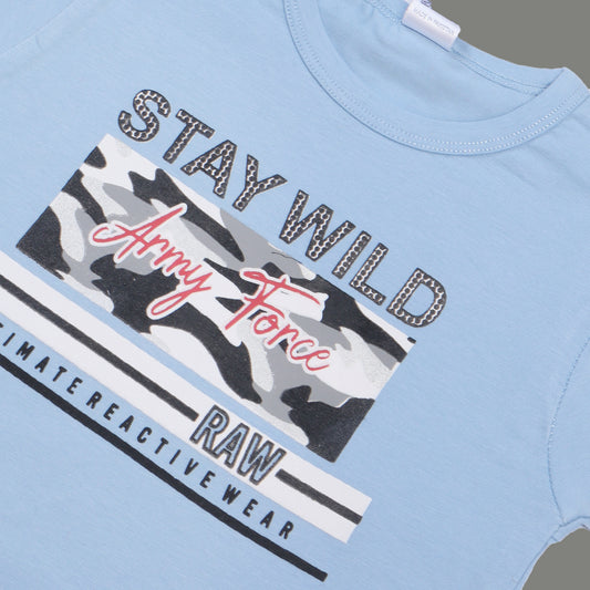 BLUE STAY WILD PRINTED HALF SLEEVES T-SHIRT FOR BOYS