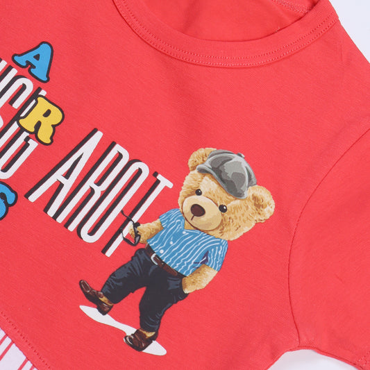 RED ARTS BEAR PRINTED HALF SLEEVES T-SHIRT FOR BOYS