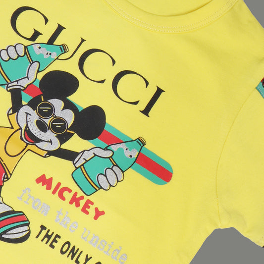 YELLOW MICKEY MOUSE PRINTED HALF SLEEVES T-SHIRT FOR BOYS