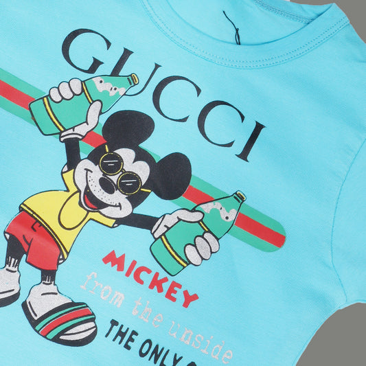 SKY BLUE MICKEY MOUSE PRINTED HALF SLEEVES T-SHIRT FOR BOYS