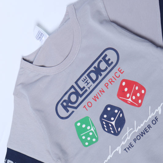 GREY FULL SLEEVES TSHIRT KEY PRINTED "ROLL THE DICE" - BABA T-SHIRT