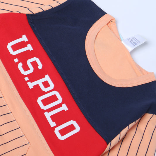 PEACH FULL SLEEVES TSHIRT KEY PRINTED "U.S POLO" - BABA T-SHIRT