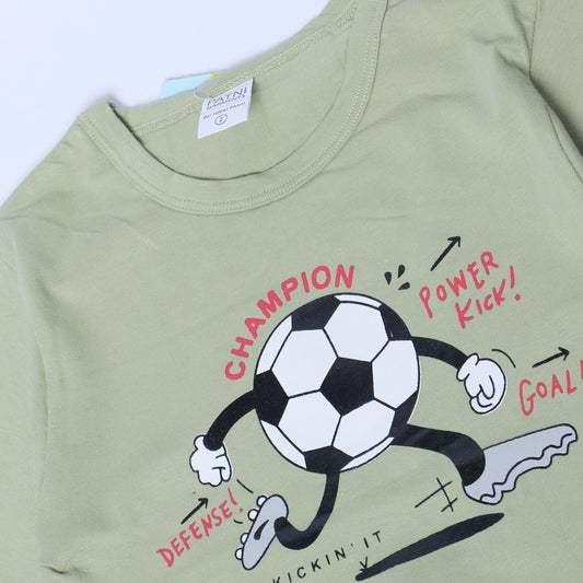 OLIVE GREEN FULL SLEEVES TSHIRT KEY PRINTED "CHAMPION" - BABA T-SHIRT