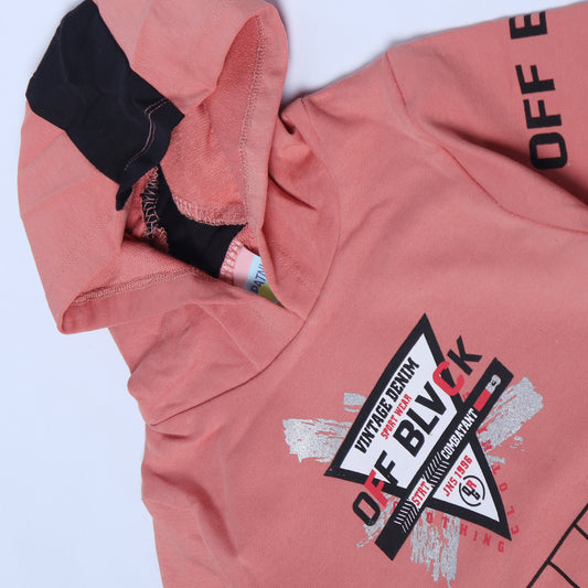 ROSE PINK FULL SLEEVES HOODIE KEY PRINTED "OFF BLVCK" - BABA T-SHIRT