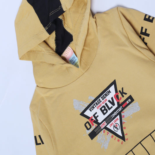 MUSTARD FULL SLEEVES HOODIE KEY PRINTED "OFF BLVCK" - BABA T-SHIRT