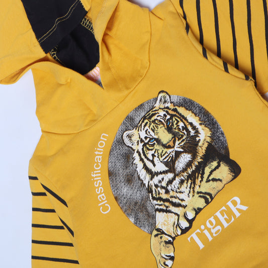 YELLOW FULL SLEEVES HOODIE KEY PRINTED "TIGER" - BABA T-SHIRT