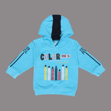 BLUE FULL SLEEVES HOODIE KEY PRINTED "PENCILS" - BABA T-SHIRT