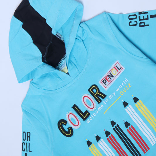 BLUE FULL SLEEVES HOODIE KEY PRINTED "PENCILS" - BABA T-SHIRT