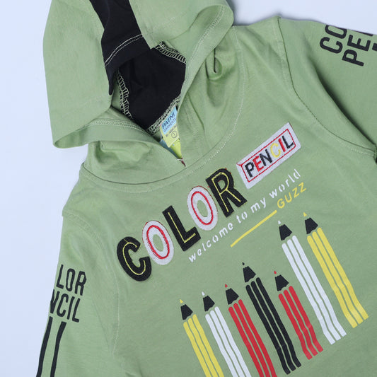 OLIVE GREEN FULL SLEEVES HOODIE KEY PRINTED "PENCILS" - BABA T-SHIRT