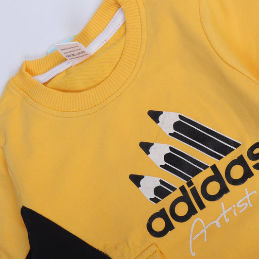 LIGHT YELLOW FULL SLEEVES TSHIRT KEY PRINTED "ADDIDAS" - BABA T-SHIRT