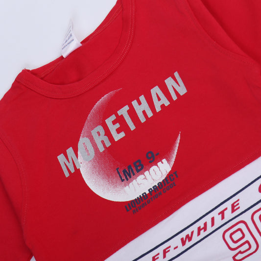 RED WHITE FULL SLEEVES TSHIRT KEY PRINTED "MORETHAN" - BABA T-SHIRT