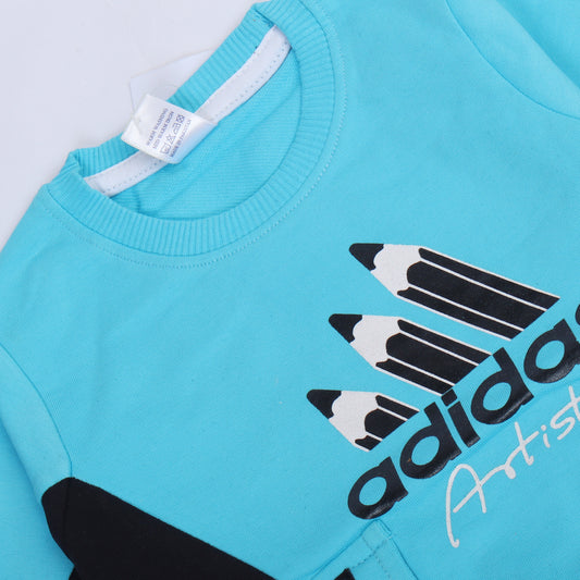 LIGHT BLUE FULL SLEEVES TSHIRT KEY PRINTED "ADDIDAS" - BABA T-SHIRT