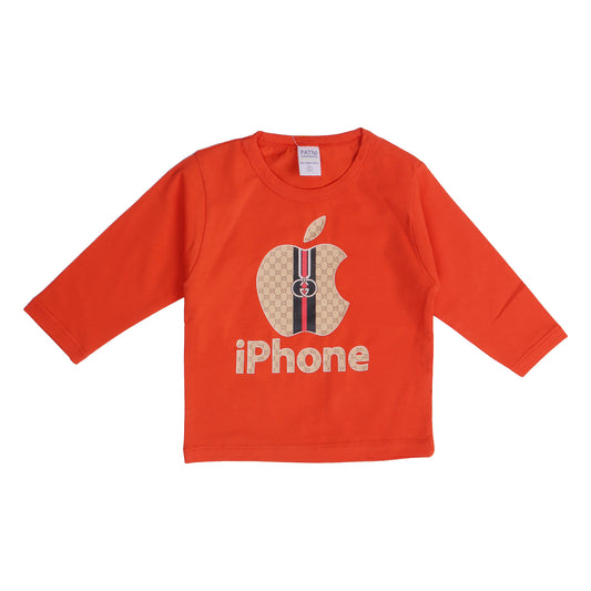 LIGHT RED FULL SLEEVES TSHIRT KEY PRINTED "APPLE IPHONE" - BABA T-SHIRT