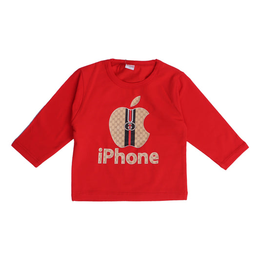 DARK RED FULL SLEEVES TSHIRT KEY PRINTED "APPLE IPHONE" - BABA T-SHIRT