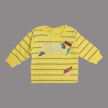 YELLOW WITH STRIPES FULL SLEEVES TSHIRT KEY PRINTED "COOL" - BABA T-SHIRT