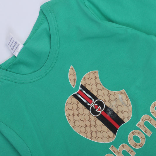 LIGHT GREEN FULL SLEEVES TSHIRT KEY PRINTED "APPLE IPHONE" - BABA T-SHIRT