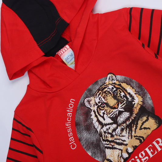 RED FULL SLEEVES HOODIE KEY PRINTED "TIGER" - BABA T-SHIRT