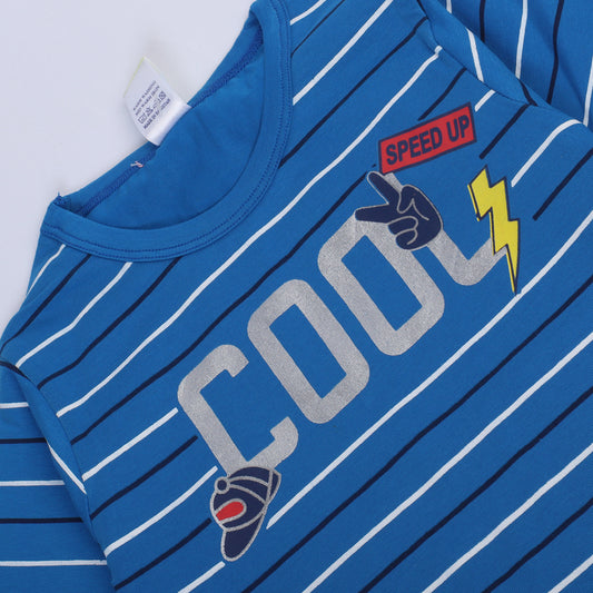 BLUE WITH STRIPES FULL SLEEVES TSHIRT KEY PRINTED "COOL" - BABA T-SHIRT