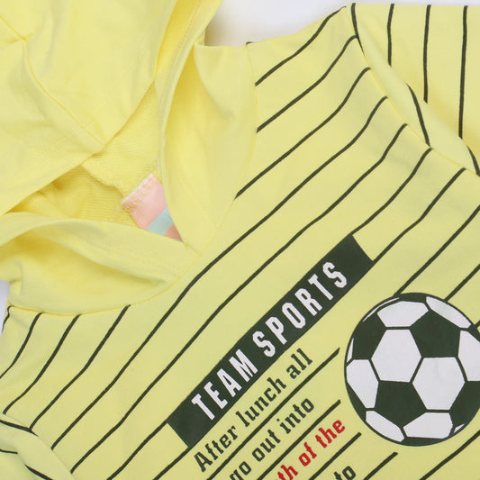 YELLOW WITH STRIPES FULL SLEEVES TSHIRT KEY PRINTED "TEAM SPORT" - BABA T-SHIRT