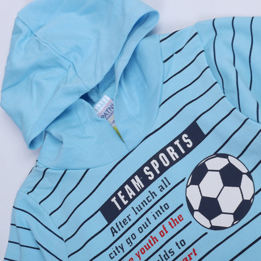 LIGHT BLUE WITH STRIPES FULL SLEEVES TSHIRT KEY PRINTED "TEAM SPORT" - BABA T-SHIRT