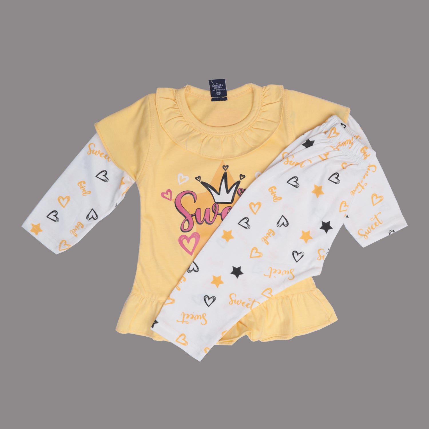 YELLOW TOP WITH WHITE TROUSER SWEET GIRL PRINTED SUIT FOR GIRLS