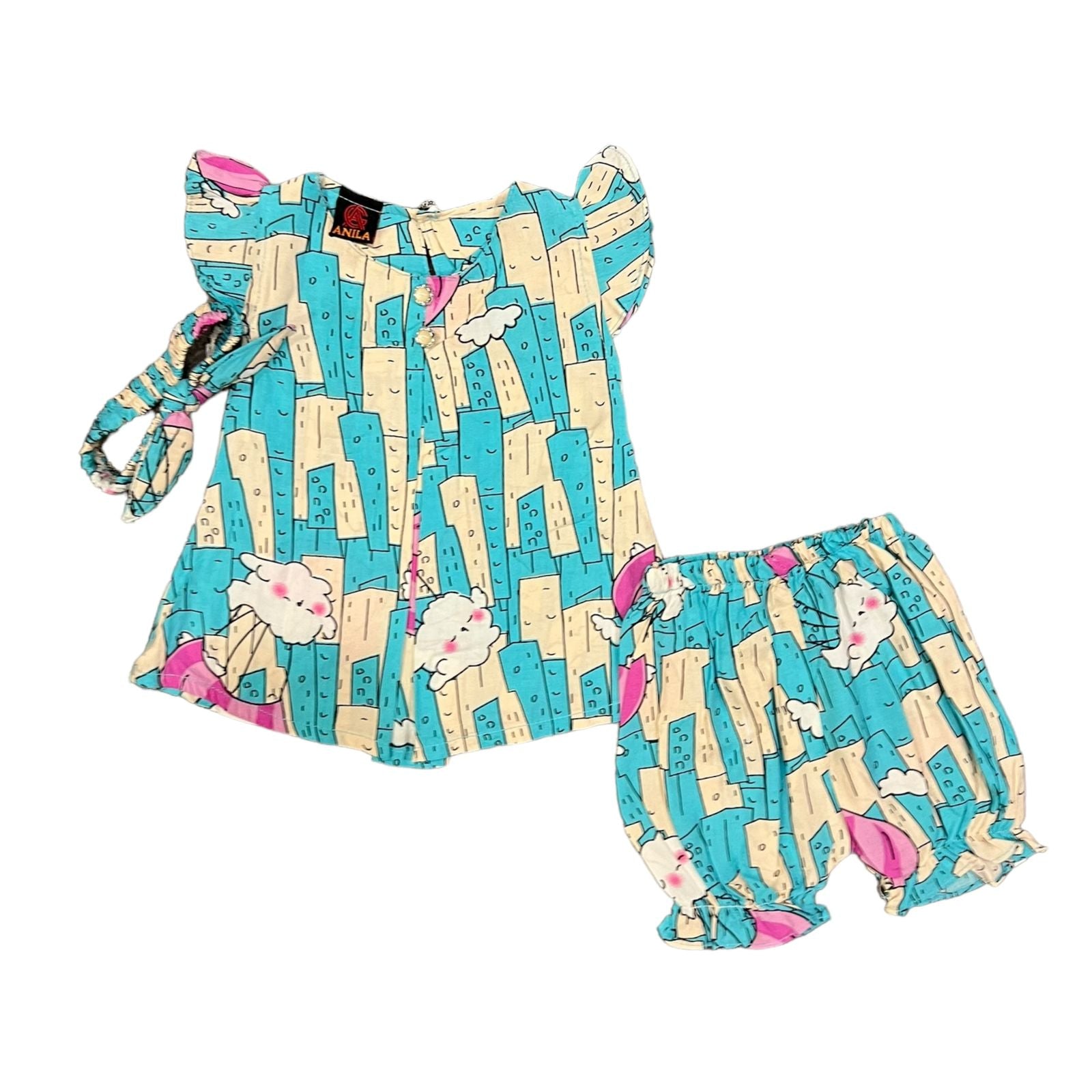 Cotton Boski Printed Suit with hairband and Panty